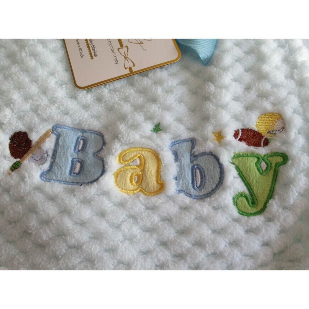 Posh Baby Pale Blue BABY Blanket 30"x40" NWT Soft Textured Sports Ball All Stars - Picture 2 of 9